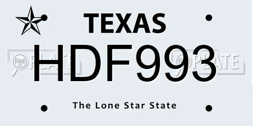 HDF993 Texas License Plate