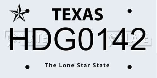 HDG0142 Texas License Plate