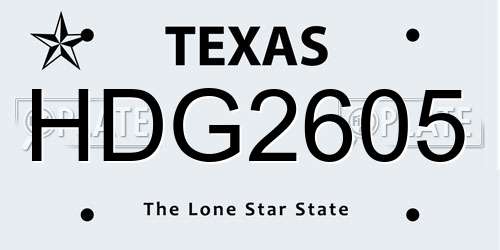 HDG2605 Texas License Plate