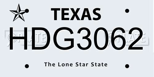 HDG3062 Texas License Plate
