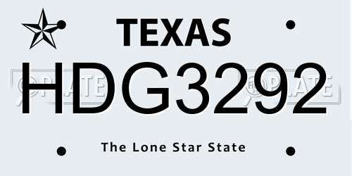 HDG3292 Texas License Plate
