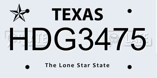 HDG3475 Texas License Plate