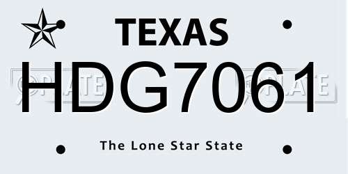 HDG7061 Texas License Plate