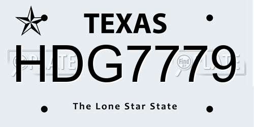 HDG7779 Texas License Plate
