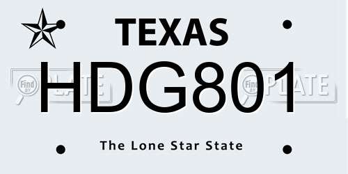 HDG801 Texas License Plate
