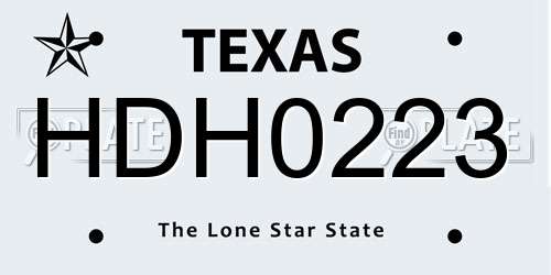 HDH0223 Texas License Plate