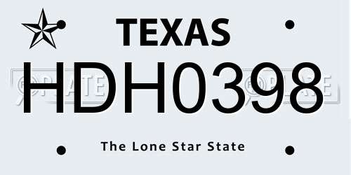 HDH0398 Texas License Plate