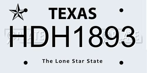 HDH1893 Texas License Plate