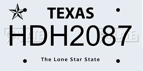 HDH2087 Texas License Plate