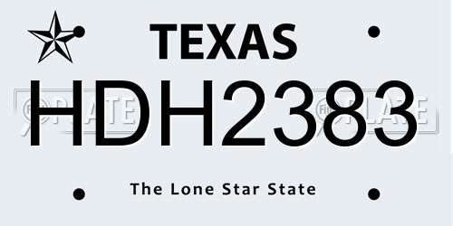 HDH2383 Texas License Plate