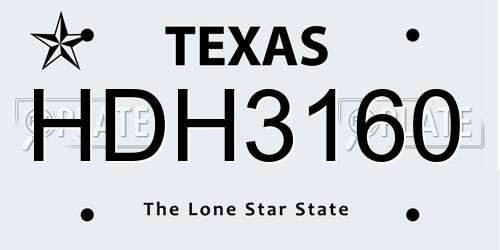 HDH3160 Texas License Plate