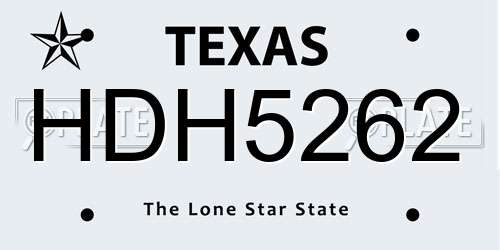 HDH5262 Texas License Plate