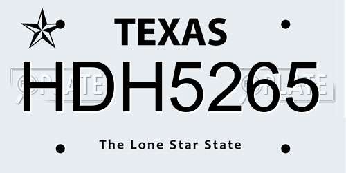 HDH5265 Texas License Plate