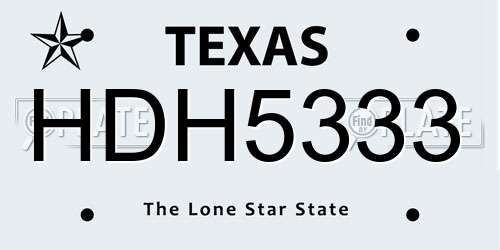 HDH5333 Texas License Plate