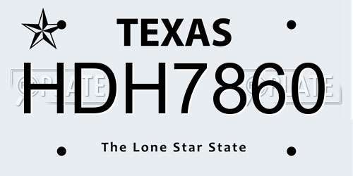 HDH7860 Texas License Plate