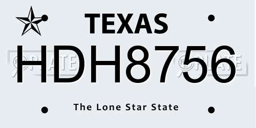 HDH8756 Texas License Plate