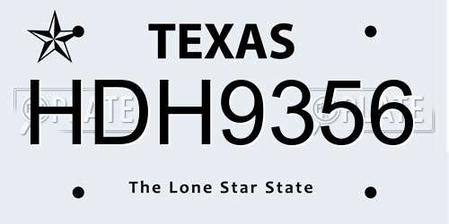 HDH9356 Texas License Plate