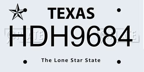 HDH9684 Texas License Plate