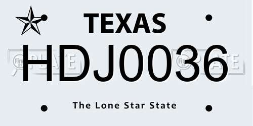 HDJ0036 Texas License Plate