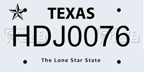 HDJ0076 Texas License Plate