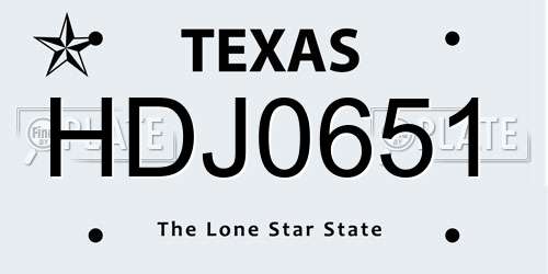 HDJ0651 Texas License Plate