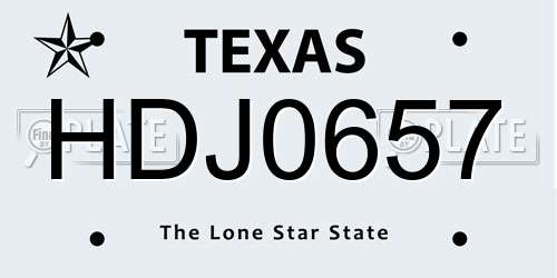 HDJ0657 Texas License Plate