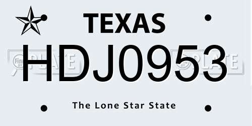 HDJ0953 Texas License Plate