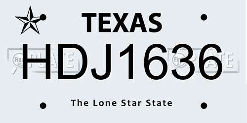 HDJ1636 Texas License Plate