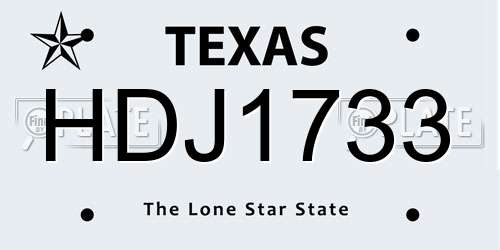 HDJ1733 Texas License Plate