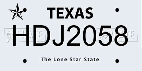 HDJ2058 Texas License Plate