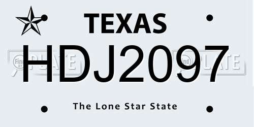HDJ2097 Texas License Plate