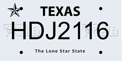 HDJ2116 Texas License Plate