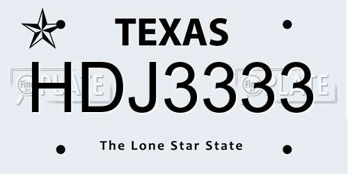 HDJ3333 Texas License Plate