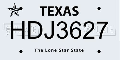 HDJ3627 Texas License Plate