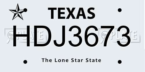 HDJ3673 Texas License Plate