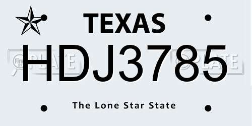 HDJ3785 Texas License Plate