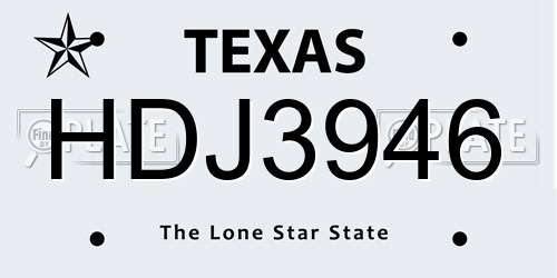 HDJ3946 Texas License Plate