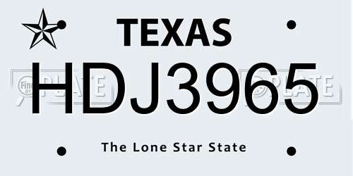 HDJ3965 Texas License Plate