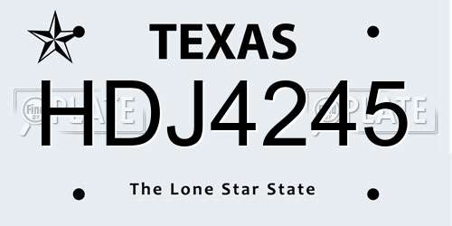 HDJ4245 Texas License Plate