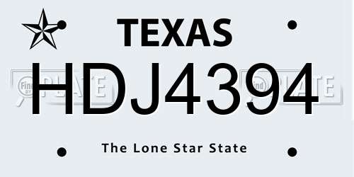 HDJ4394 Texas License Plate