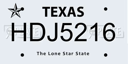 HDJ5216 Texas License Plate