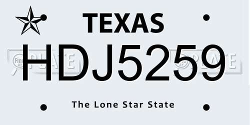 HDJ5259 Texas License Plate