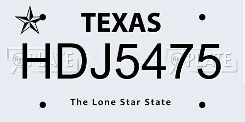 HDJ5475 Texas License Plate