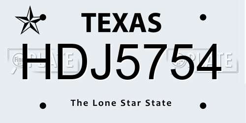 HDJ5754 Texas License Plate