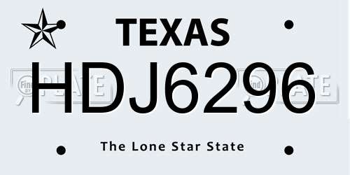 HDJ6296 Texas License Plate
