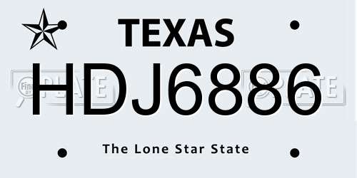 HDJ6886 Texas License Plate