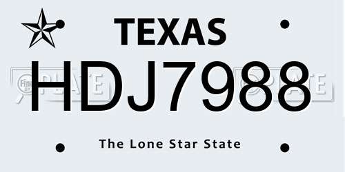 HDJ7988 Texas License Plate
