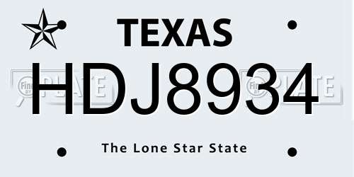 HDJ8934 Texas License Plate