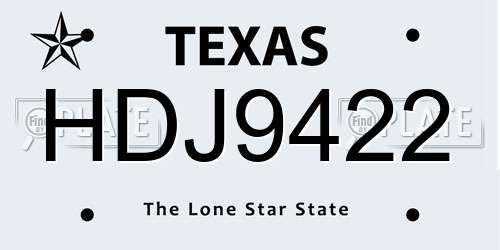 HDJ9422 Texas License Plate