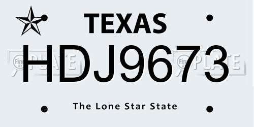 HDJ9673 Texas License Plate